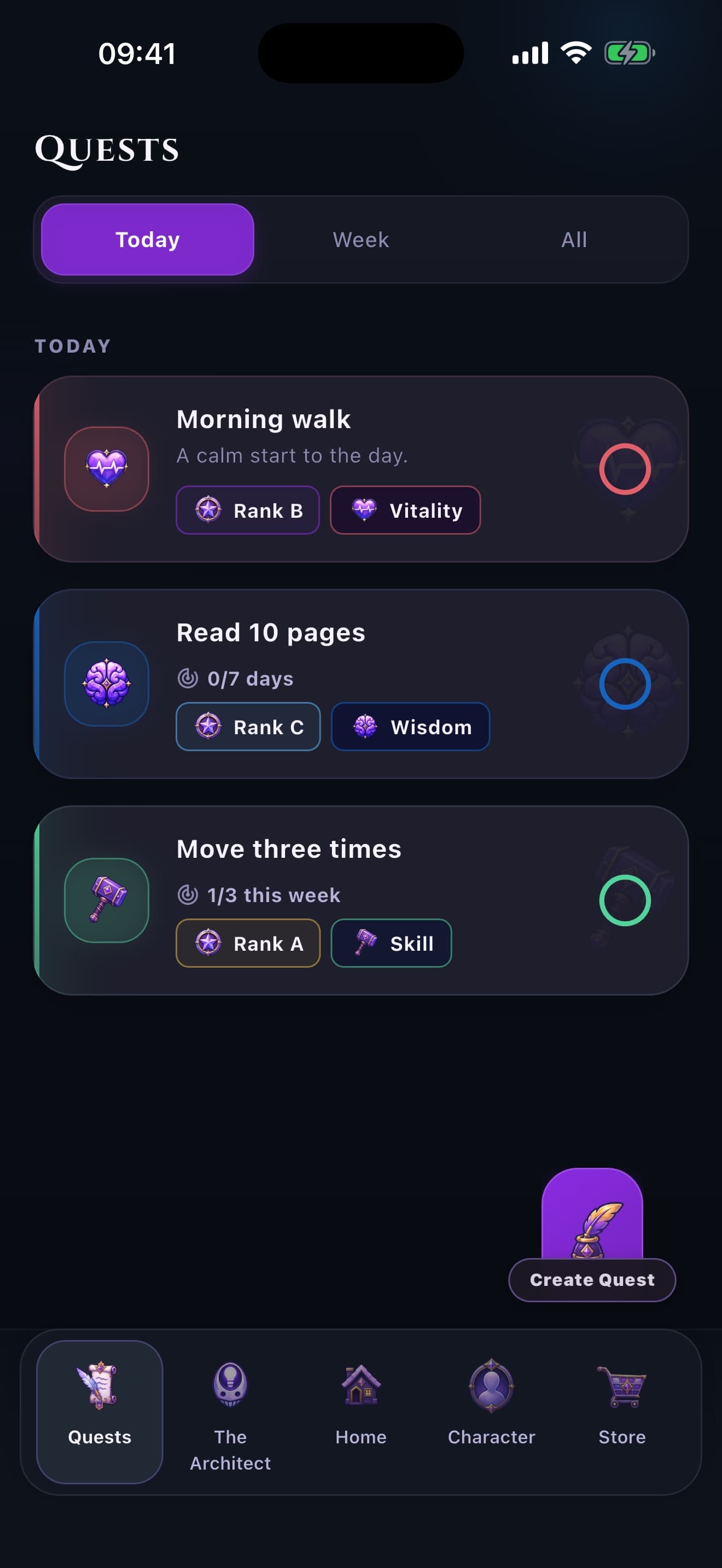 Read 10 pages quest, associated with Wisdom